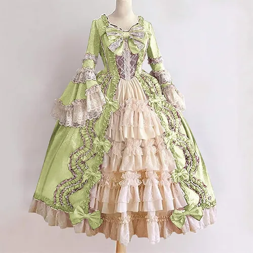 Vista 4 de SHOPESSA Vestido victoriano para mujer, vestido de lolita francesa, disfraz de princesa, vestido renacentista, manga acampanada, corte de cosplay