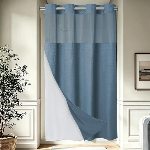 Vista 52 de EUTXL Cortina de ducha beige sin gancho con forro a presión, 230 GSM, cortinas de ducha para baño, 71 pulgadas de ancho x 74 pulgadas de alto