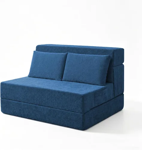 Vista 8 de Sofá cama plegable, silla convertible con almohada Chenille azul marino