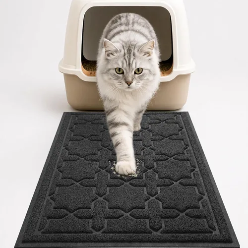Vista 19 de Yimobra Tapete de arena para gatos, 24"x20" tapete con malla de bloqueo de arena, tapete suave para arena para gatos tapete atrapa arena, fácil