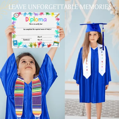 Vista 2 de Vestido de graduación para jardín de infantes, preescolar, estola para niños, sarape mexicano, estola de graduación, banda con borla, diploma