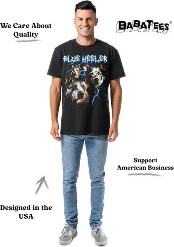 Vista 4 de Heavy Metal 80s Animal Black Camiseta - 100% algodón - para hombre y mujer azul (Blue Heeler)