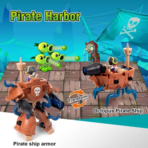 Vista 3 de Maikerry Juego de figuras de juguete PVZ 3 en 1, robot jefe de tiburón deformación, figuras de acción, regalos de cumpleaños y fiesta para niños