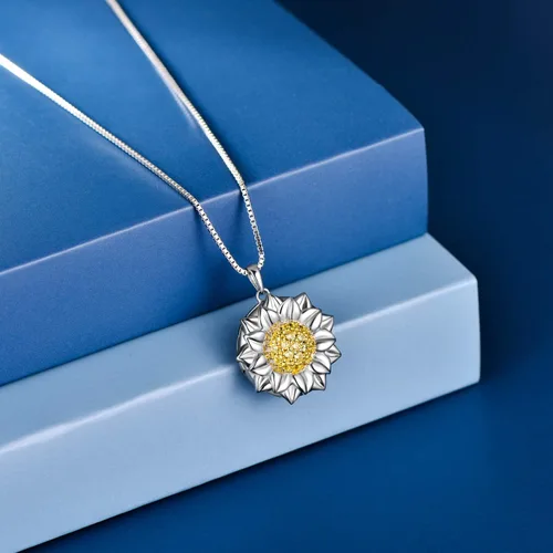 Vista 3 de Sunflower Locket That Hold Pictures 925 Sterling Silver Flower Necklace Sunshine Rose Flower Pendant Necklace for Women