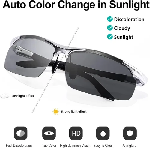Vista 3 de TJUTR Gafas de sol fotocromáticas para hombres que conducen ciclismo con lente polarizada, protección UV, antirreflejos, reducen la fatiga ocular