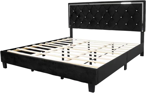 Vista 6 de Better Home Products Cama King tapizada de terciopelo Monica en color negro