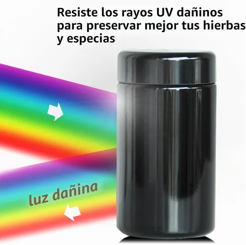 Vista 2 de Matoolser Tarro de almacenamiento hermético de vidrio negro 100ml con protección UV para café y especias