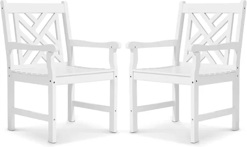 Vista 11 de VINGLI Juego de 2 sillas de comedor al aire libre, sillas de madera resistentes de 330 libras para patio con respaldo cómodo, sillas de comedor