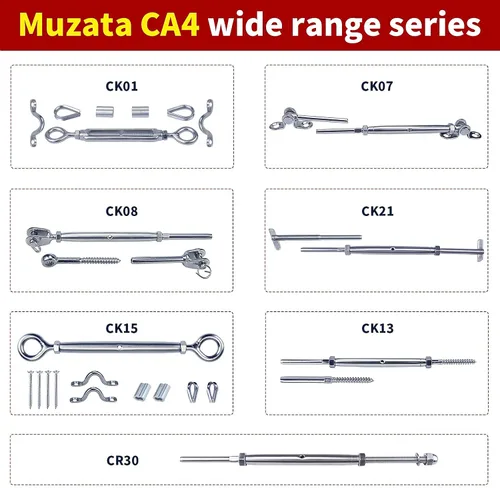Vista 6 de Muzata Juego de 20 herrajes para barandillas de cable de 1/8 pulgadas, tensor resistente M5 de ojo a ojo para poste de madera T304 de acero