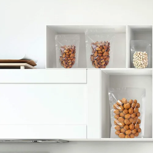 Vista 7 de SixWe Paquete de 100 bolsas reutilizables de polietileno transparente (PE), autoadhesivas, para almacenamiento de alimentos, 3.6 x 5.5 + 2.4