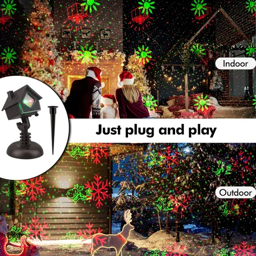 Vista 5 de Poeland Proyector de luces de Navidad para jardín, luces láser con 4 temas y múltiples patrones, proyector de luces festivas IP65, impermeable