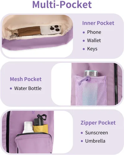 Vista 3 de WANDF Mochila deportiva con cordón y compartimento para zapatos, resistente al agua, bolsa de natación para mujeres y hombres (morado lila)
