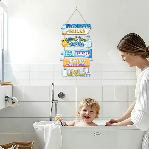Vista 5 de HLNIUC reglas de baño arte de pared decoración de madera