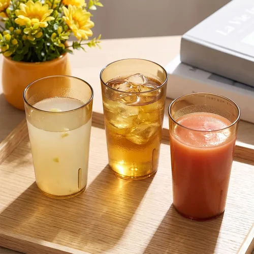 Vista 4 de Meanplan 48 Pack 8oz Plastic Cup Bulk, Stackable Drinking Glasses,Amber Restaurant Grade, Break Resistant, Reusable Drink Tumblers, for Bars