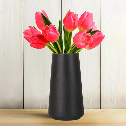 Vista 6 de Jarrón negro de cerámica, jarrones simples para plantas de flores secas de hierba de las pampas, florero elegante esmerilado para estante de mesa