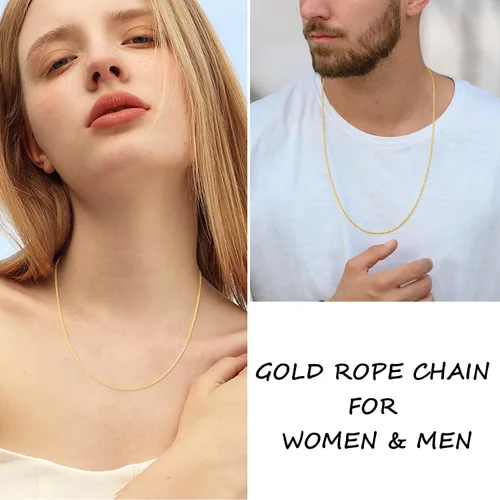 Vista 5 de Jewlpire Collar de cadena de plata de ley 925 maciza de 18 quilates para mujeres y niñas, cadena de cuerda de 0.069 pulgadas, cadena italiana