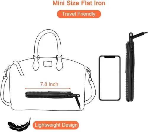 Vista 7 de LOVANI Mini plancha plana tamaño de viaje Nano Titanio doble voltaje portátil pelo para uso mundial 0.5 pulgadas alisador con bolsa de viaje