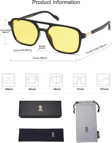 Vista 5 de SOJOS Gafas de sol estilo aviador retro de moda para mujer y hombre