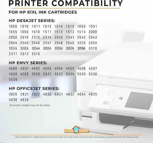 Vista 6 de Houseoftoners Cartucho de tinta remanufacturado, reemplazo de alto rendimiento para HP 61XL Color Envy 4500 5530 5534 5535 Deskjet 1000 1056 1010