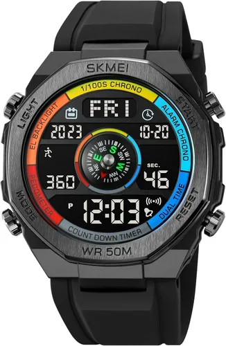 Vista 7 de FANMIS Hombres Podómetro Relojes Militares Multifuncional 50M Impermeable Digital Reloj Deportivo al Aire Libre