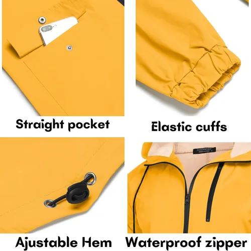 Vista 10 de COOFANDY Chubasquero largo para hombre, chaqueta impermeable para exteriores, con capucha