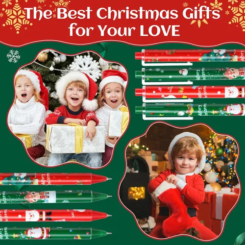 Vista 6 de Yeaqee - 72 bolígrafos de bola navideños, bolígrafos de gel de vacaciones, regalos temáticos navideños a granel, bolígrafos divertidos para fiestas