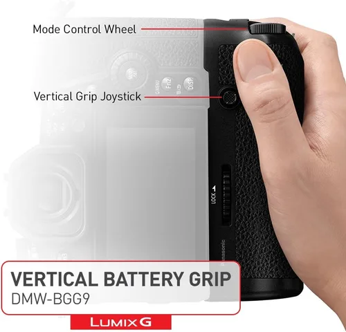 Vista 3 de Panasonic Auténtico LUMIX G9 - Agarradera vertical de batería, con palanca de control de disparador y control de punto de enfoque, negro (DMW-BGG9)