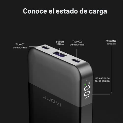 Vista 2 de JUOVI Banco de energía de carga rápida 10000mAh 35W Cargador portátil Paquete de batería pequeño con PD 3.0 y QC 4.0 Tipo-C USB-A Entrada Salida