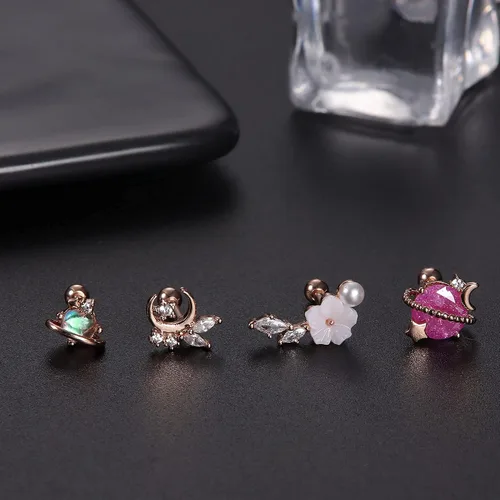 Vista 3 de JOERICA 9 aretes de cartílago para mujer, acero inoxidable 316L, chapados en oro, circonia cúbica, colgantes, hélix, tragus, cartílago, piercing