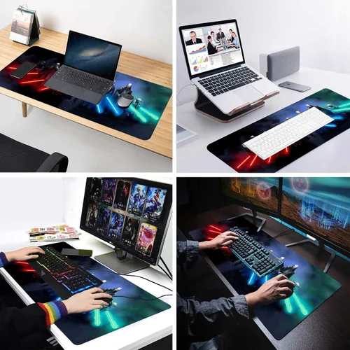 Vista 5 de Alfombrilla de mouse extragrande para juegos personalizada con base de goma antideslizante, bordes cosidos, alfombrilla de mouse lavable, teclado