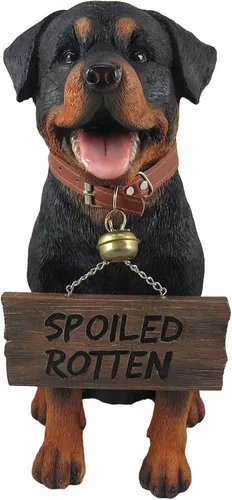 Vista 2 de Guardian of Love - Estatua de bienvenida de Buddy Rottweiler con letrero reversible, figura decorativa de perro para uso en interiores o exteriores