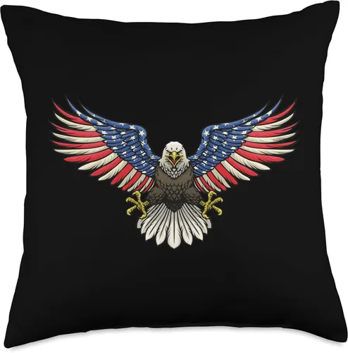 Vista 4 de Adler Vogel Eagle American Flag Vulture Falcon Throw Pillow, 16x16, Multicolor