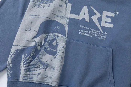 Vista 4 de Y2K - Sudadera con capucha de mezclilla estilo grunge, ropa de calle, casual, de gran tamaño, estampado de calavera, unisex
