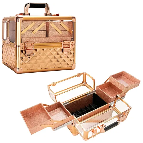 Vista 10 de Ver Beauty Estuche de maquillaje profesional con 4 bandejas extensibles, compartimento central grande, organizador de viaje con cerradura, carcasa