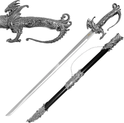 Vista 8 de Medieval Dragon Sword – Decorative Replica Display Piece, Dull Blade Collectible, Knight Fantasy Sword for Cosplay, Home Decor and Collections