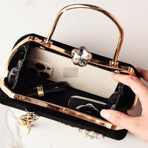 Vista 5 de Elegante bolso de noche con cadena de metal desmontable bolso de hombro de moda bolso casual para mujeres fiesta de boda