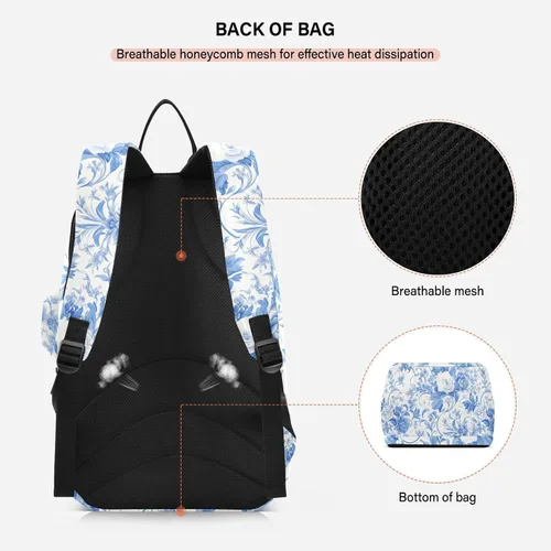 Vista 4 de Mujeres Hombres Bolsa de Tenis Resistente al Agua Vintage Azul Blanco Rosas 3 Raquetas Bádminton Bolso de Hombro para Mujeres Hombres de Tenis