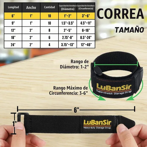 Vista 5 de LuBanSir Correas de cincha, 1 x 6 pulgadas (paquete de 10) correa elástica de sujeción de gancho y bucle para cable de extensión, cable, envoltura
