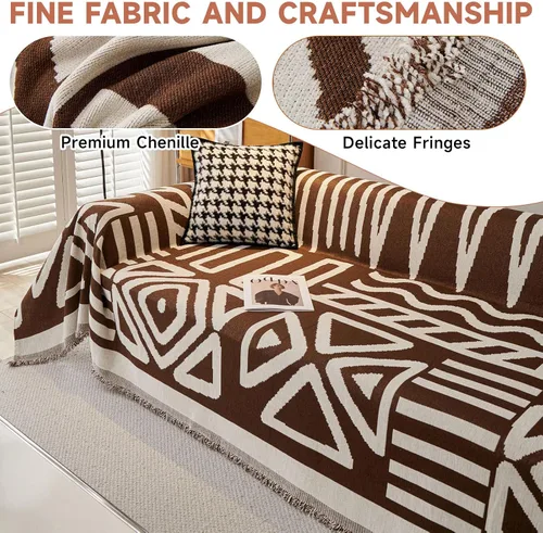 Vista 3 de VClife Funda para silla con acento azteca bohemio de 59 x 71 pulgadas, funda reversible y lavable de felpilla para sillón, color marrón castaño