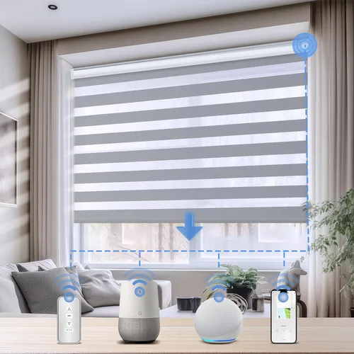 Vista 20 de Persianas motorizadas de cebra para ventanas, persianas inteligentes con control remoto, filtrado de luz, compatibles con Alexa Google Home