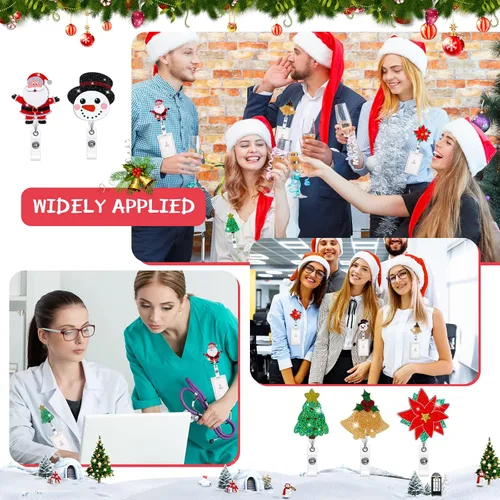 Vista 2 de Yexiya 9 piezas de portacarretes de insignias navideñas de acrílico retráctil con brillos y purpurina, carretes de insignias para días festivos