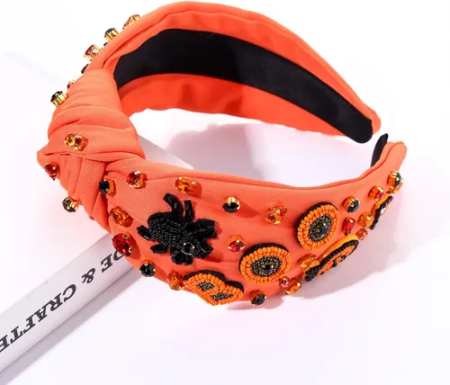 Vista 4 de MOLOCH Diadema de Halloween espeluznante calabaza caramelo maíz anudado diadema joya cristal adornado diadema negro disfraz de Halloween accesorios