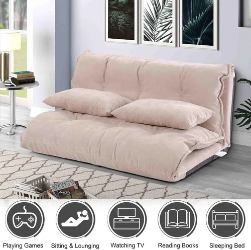 Vista 4 de Sofá perezoso con 2 almohadas, sofá cama de suelo con respaldo ajustable, sofá futón plegable para leer juegos, espacios pequeños, apartamento