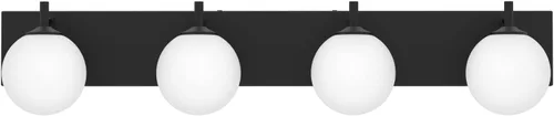 Vista 12 de Aipsun Lámpara de tocador de baño moderna de mediados de siglo, 3 luces, pantallas de vidrio blanco lechoso, lámpara de baño negro/dorado