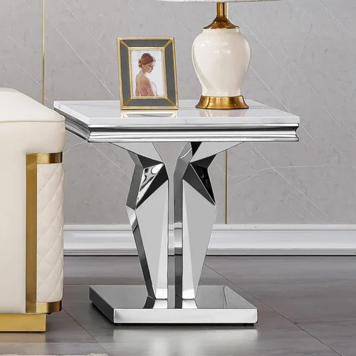 Vista 12 de Mesa de centro de mármol negro Henf de lujo, mesa auxiliar rectangular de mármol sintético de imitación con base de acero inoxidable dorado