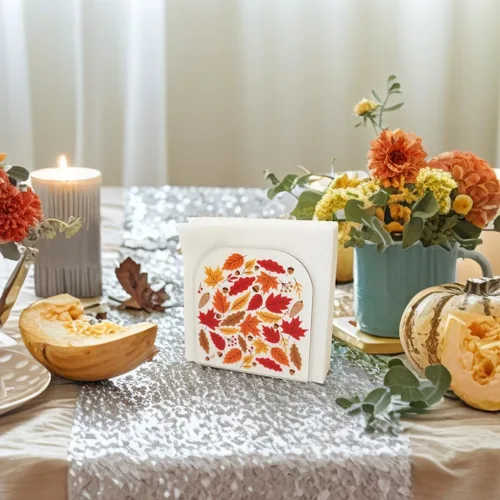 Vista 3 de Acrílico transparente cristal decorativo otoño/otoño arce tema mesa servilleta titular para mesa/dispensador de tejido independiente