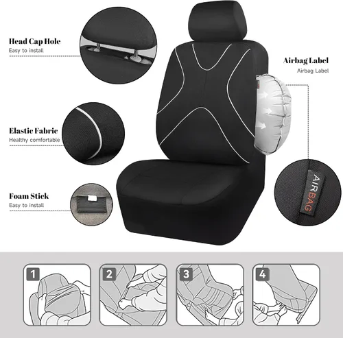 Vista 8 de Fundas de tela para asiento delantero, transpirables, compatibles con bolsas de aire, ajuste universal para el 95% de los sedanes, camionetas
