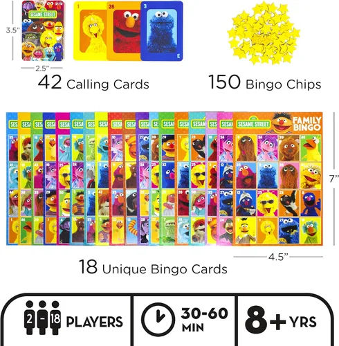 Vista 2 de Aquarius Juego de bingo familiar de Plaza Sésamo, divertido juego de fiesta familiar para niños, adolescentes y adultos, regalo entretenido de noche