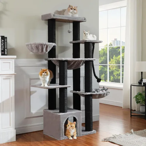 Vista 8 de MUTTROS Árbol para gatos de flores rosas de 50 pulgadas para gatos grandes y pesados, torre Maine Coon para gatos con postes rascadores extra