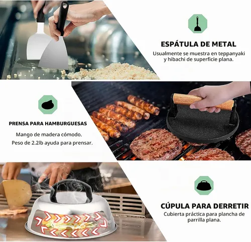 Vista 6 de HaSteeL - Kit de 18 herramientas de parrilla de acero inoxidable con parte superior plana
